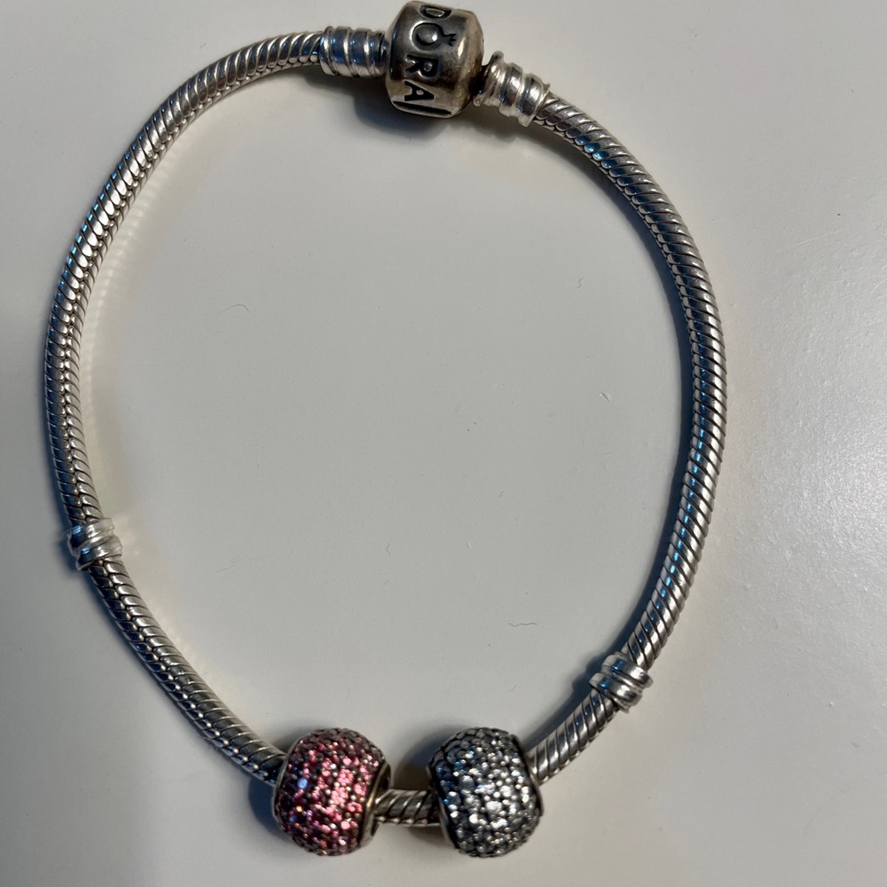 2 Pandora Pave Lights Charms with Pink & Clear Zirconia